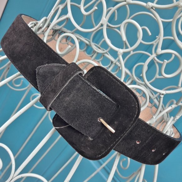 Suede Belt Genuine Leather Black Suede Covered Belt Buckle Size S - Picture 3 of 15